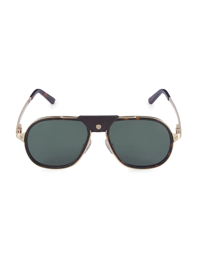 Cartier Aviator Sunglasses With Leather Insert In Gold