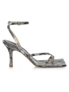 A.W.A.K.E. DELTA SNAKESKIN ANKLE WRAP SANDALS,400013300857