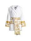 Versace I Heart Baroque Hooded Short Bathrobe In Bianco