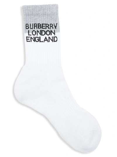 Burberry White & Grey Two-tone Intarsia Logo Socks In White Grey Melange