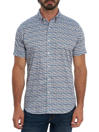 Robert Graham Medlocke Regular Fit Print Short Sleeve Button-up Shirt In Blue