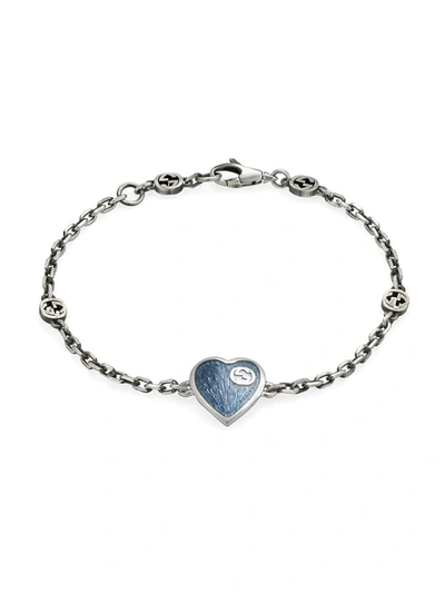 Gucci Men's Gg Hearts Sterling Silver & Light Blue Enamel Bracelet
