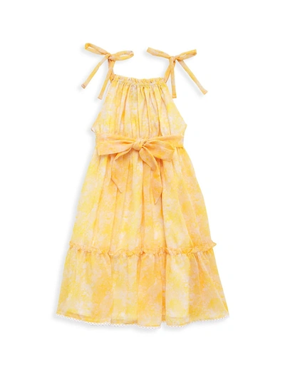 Marchesa Notte Kids' Little Girl's And Girl's Tie Strap Printed Chiffon Tiered Dress In Daffodil