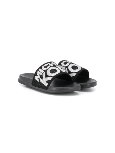 Michael Kors Babies' Embellished Logo Slippers In Black