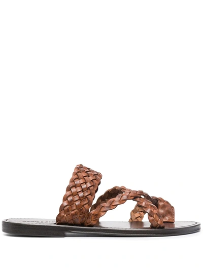 Saint Laurent Neil Braided Leather Slides In Brown