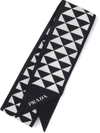 Prada Triangle-print Silk Ribbon Scarf In Black