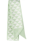 Prada Triangle-print Silk Ribbon Scarf In Green/white