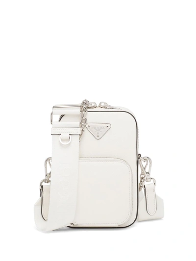 Prada Saffiano Triangle-logo Mini Bag In White