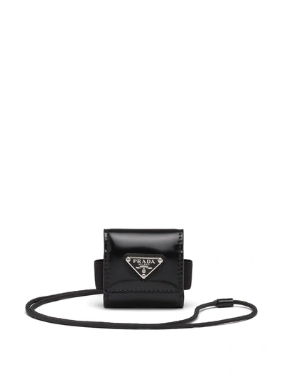Prada Airpods Pro Brushed Leather Case In Black