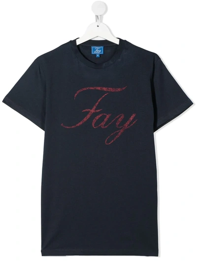 Fay Teen Logo Print Cotton T-shirt In Blue
