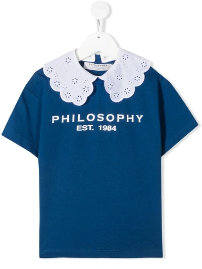 Philosophy Di Lorenzo Serafini Kids' Puritan Collar Logo T-shirt In Black