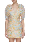 C/MEO COLLECTIVE 'CONTEMPO' FLORAL PRINT PUFF SLEEVE RUCH MINI DRESS