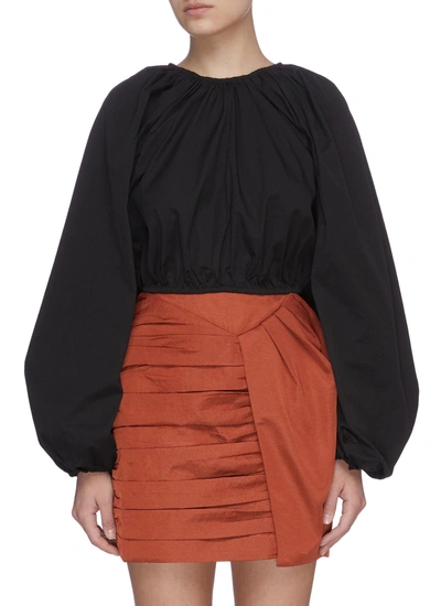 C/meo Collective 'captive' Balloon Sleeve Ruch Crop Top In Black