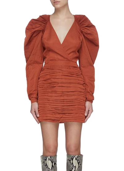 C/meo Collective 'emanate' Ruch Detail Puff Sleeve Bodycon Dress In Orange