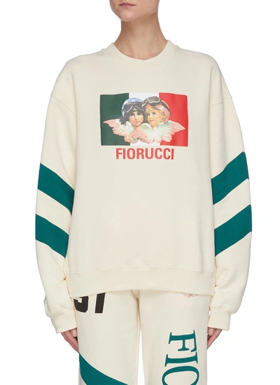 Fiorucci 'speed Queen' Angel Graphic Print Diagonal Stripe Sweatshirt In White