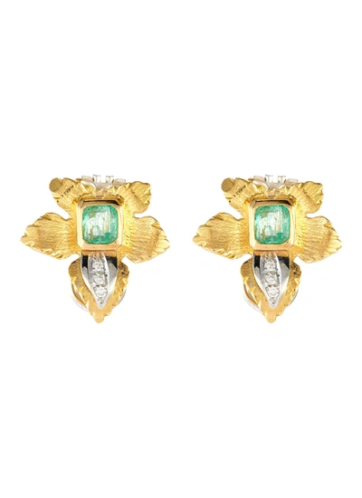 Lane Crawford Vintage Jewellery Diamond Emerald 18k Gold Earrings