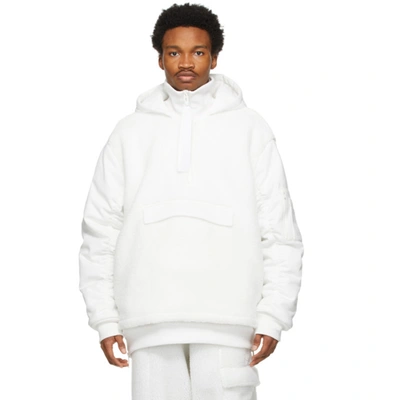 Adidas X Ivy Park White Sherpa And Canvas Half-zip Jacket In Core White