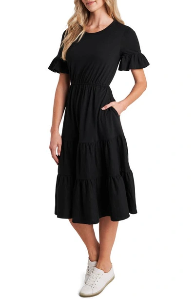 Cece Ruffle Knit Midi Dress In Rich Black
