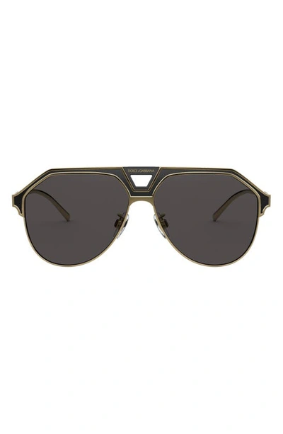 Dolce & Gabbana 60mm Gradient Aviator Sunglasses In Gold/ Black Matte/ Grey