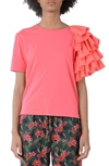 MOLLY BRACKEN RUFFLE SINGLE SLEEVE COTTON T-SHIRT,EL132P21