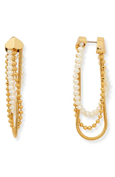 Kate Spade Know The Ropes Mixed Chain Hoop Earrings In Cream/ Gold