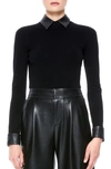 ALICE AND OLIVIA DORY FAUX LEATHER DETAIL SWEATER,CL000525727