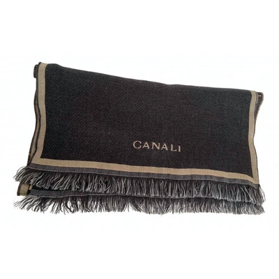 Pre-owned Canali Wool Scarf & Pocket Square In Anthracite