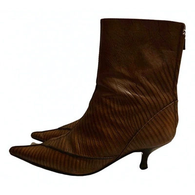 Pre-owned Pollini Leather Ankle Boots In Brown