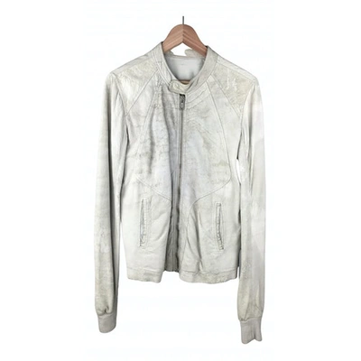 Pre-owned Rick Owens Leather Jacket In White