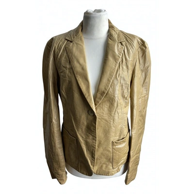 Pre-owned Donna Karan Leather Jacket In Camel