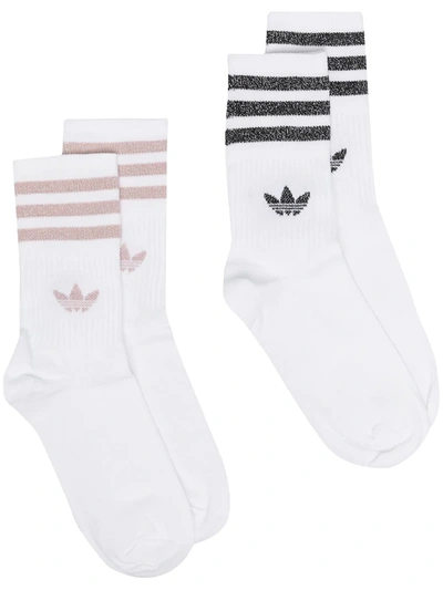 Adidas Originals Two-pack Glitter Logo-print Socks In White