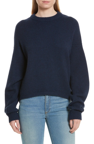 Tibi Sculpted Sleeve High/low Cashmere Sweater In Navy
