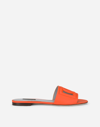 Dolce & Gabbana Slide Sandals In Orange Leather With Logo In Orange