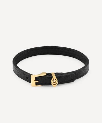 Gucci Double G Buckle Leather Bracelet In Black,gold