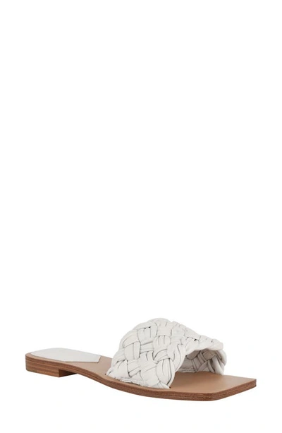 Marc Fisher Ltd Reanna Woven Flat Slide Sandals In White Leather