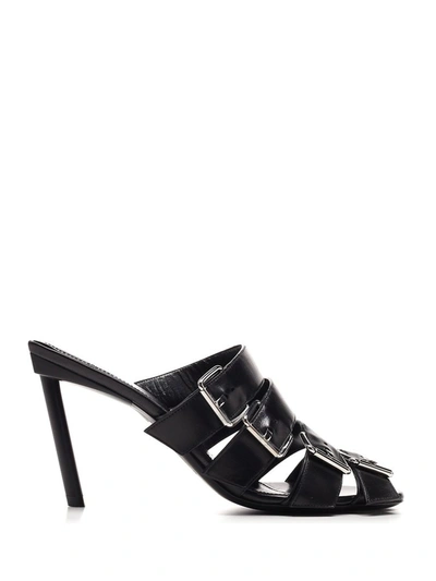 Balenciaga 80mm Four-buckle Napa Heel Slide Sandals In Black