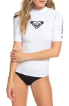 Roxy Juniors' Whole Hearted Short Sleeve Rash Guard Women's Swimsuit In Bright White