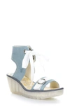 Fly London Yaje Wedge Sandal In Blue/ Off White Cupido/ Rug