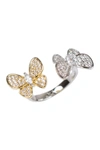 CZ BY KENNETH JAY LANE TWO-TONE DOUBLE CZ BUTTERFLY RING,848179091326