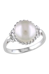 DELMAR DELMAR STERLING SILVER 9-9.5MM WHITE FRESHWATER CULTURED PEARL ROPE FRAME RING,682077218320