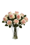 Nearly Natural Pink Blooming Roses With Vase In Light Pink