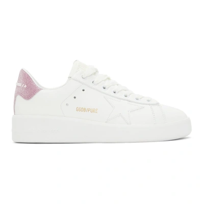 Golden Goose Pure Star Leather Glitter Low-top Sneakers In White