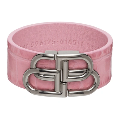 Balenciaga Bb Croc-effect Leather Bracelet In Pink