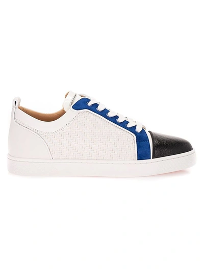 Christian Louboutin Woven Sneakers In White And Blue In Beige