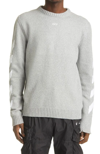 Off-white Arrow Intarsia Cotton Blend Sweater In Light Grey