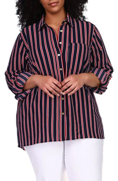 Michael Michael Kors Stripe Blouse In Midnight Blue Multi