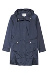 Cole Haan Signature Back Bow Packable Hooded Raincoat In Indigo