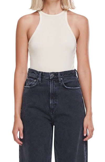 Agolde Rianne Rib Racerback Tank Bodysuit In Margarine
