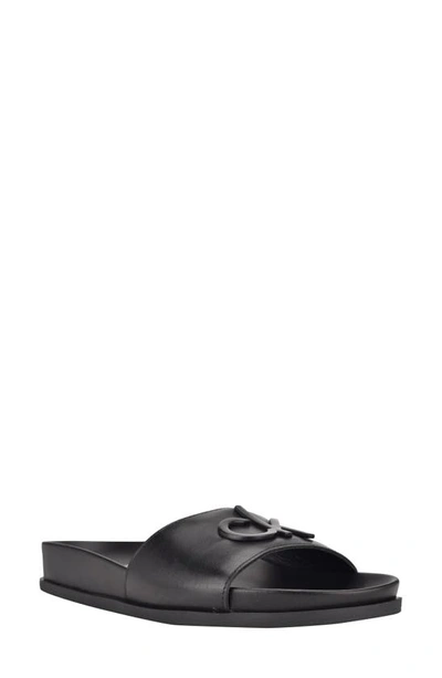 Calvin Klein Women's Inikka Logo Pool Slides Women's Shoes In Black Leather