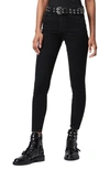Allsaints Womens Black Miller Studded Skinny Mid-rise Stretch-denim Jeans 27 In Black